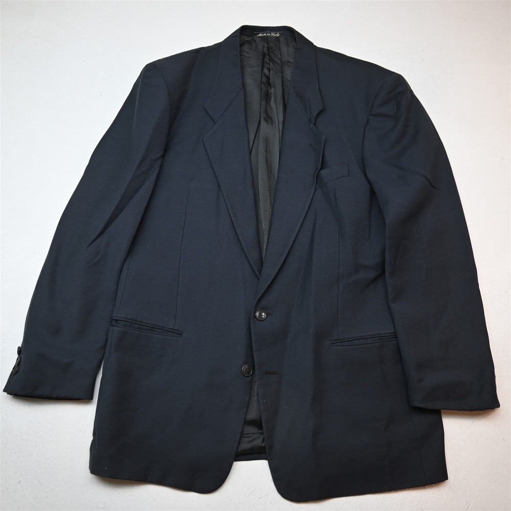 Vtg USA Made 46L Blue Herringbone Tweed Mens Blazer Suit Jacket Sport Coat